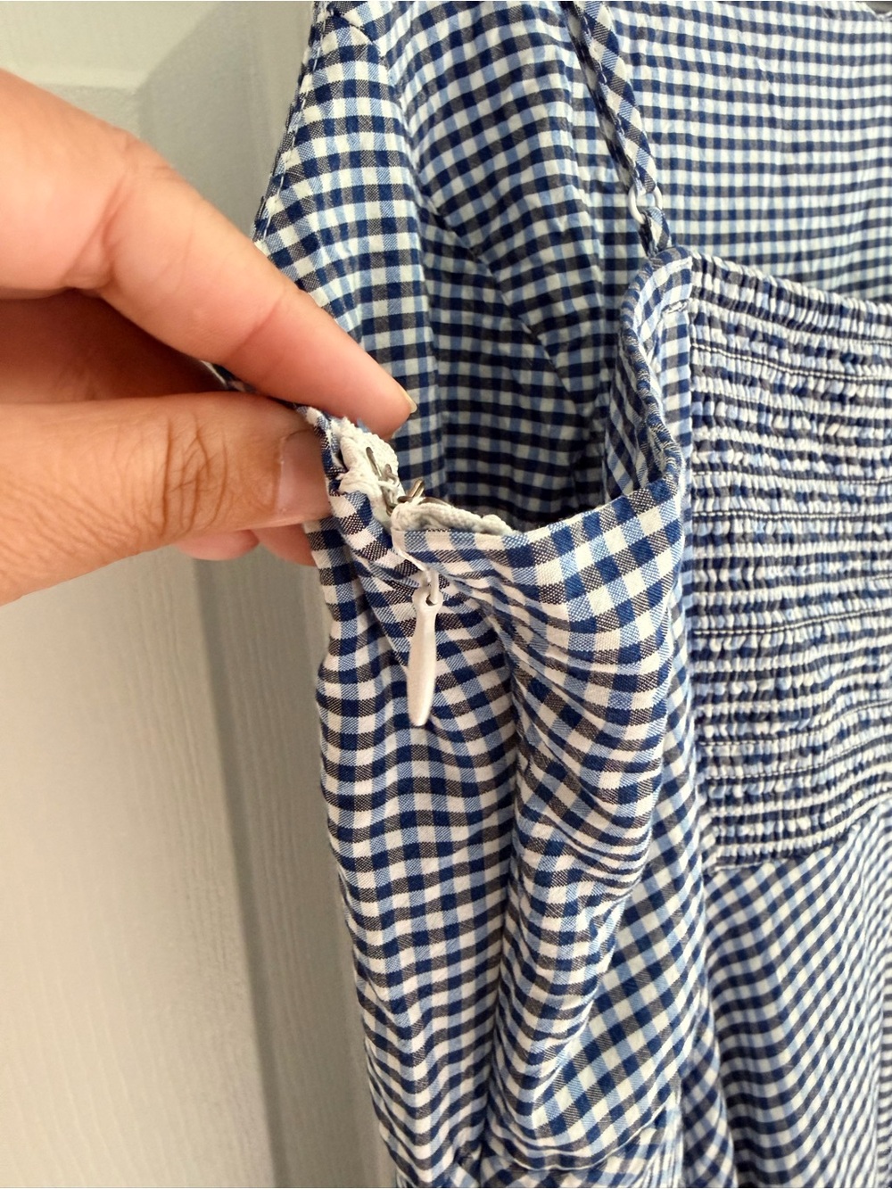 Old Navy Blue White Gingham Sundress XL Adjustable Straps Smocked Back Dress - Picture 7 of 10